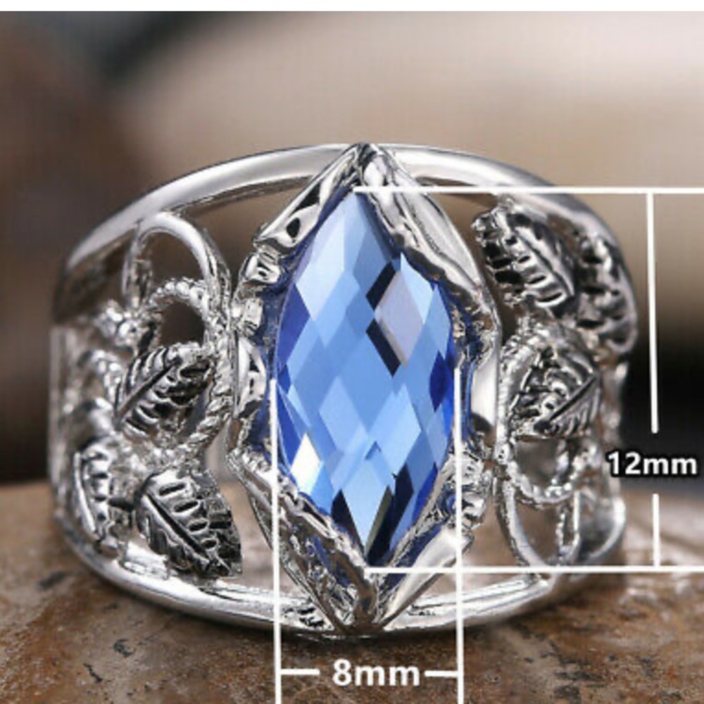 NEW 925  Silver Marquise Cut Blue/Stone Ring - Picture 9 of 14